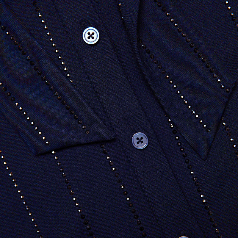 Navy Rhinestone Pinstripe Blouse 5