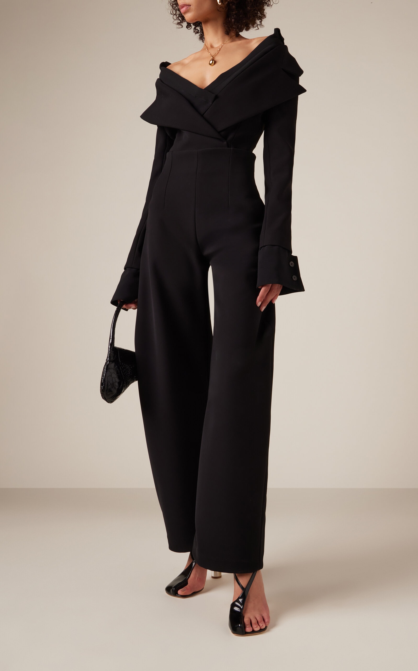 Tailored Off-The-Shoulder Crepe Bodysuit black - 3