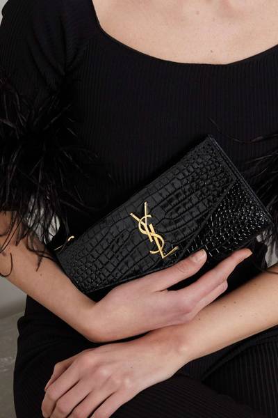 SAINT LAURENT Uptown glossed croc-effect leather wallet outlook