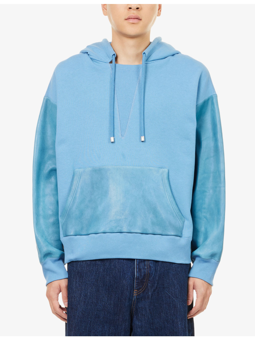 Hybrid Contrast Cotton And Leather Hoody - 3