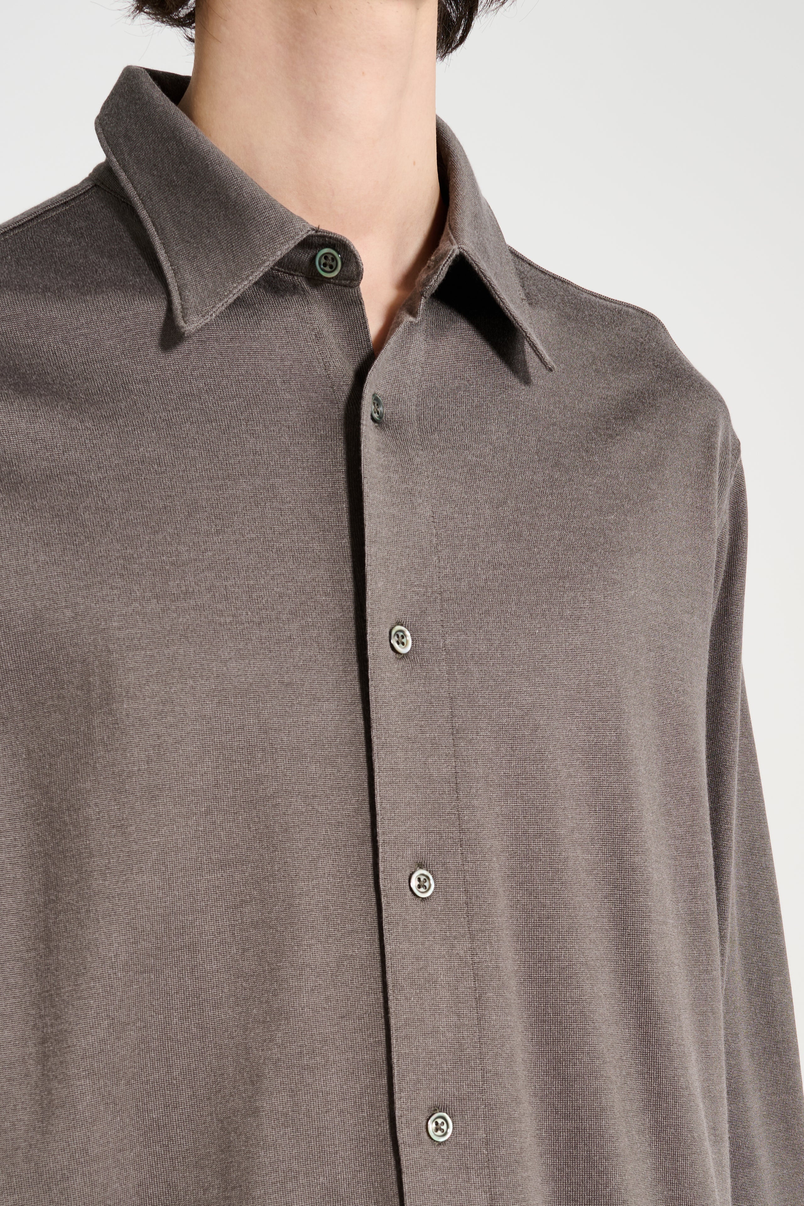 LADY WHITE CO. LS JERSEY BUTTON DOWN GREY OLIVE - 5