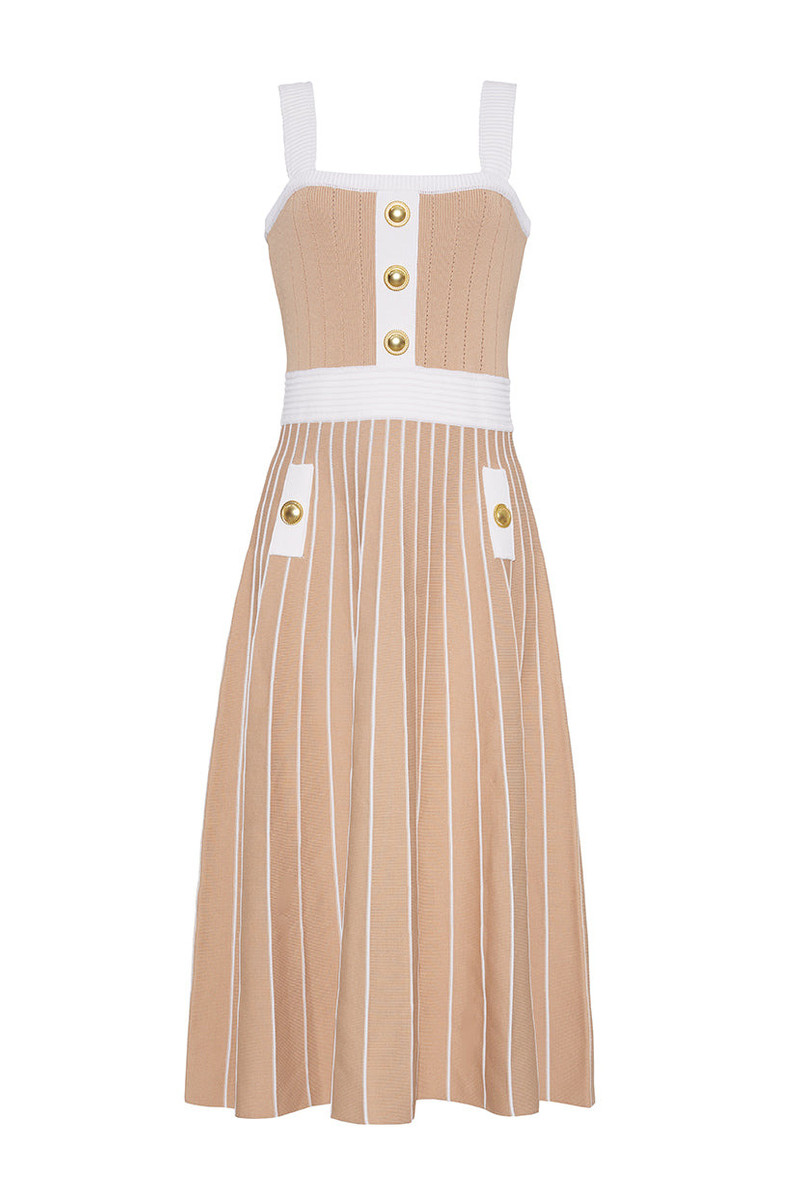 Aurora Dress Sleek, Sculpted, and Subtly Bold with Sharp Stripes and a Gilded Touch 1
