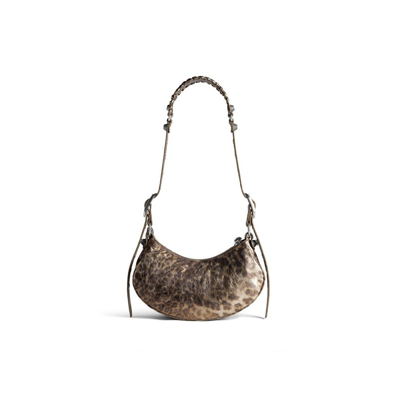 Women's Le Cagole Xs Shoulder Bag Metallized With Leopard Print  in Brown 4