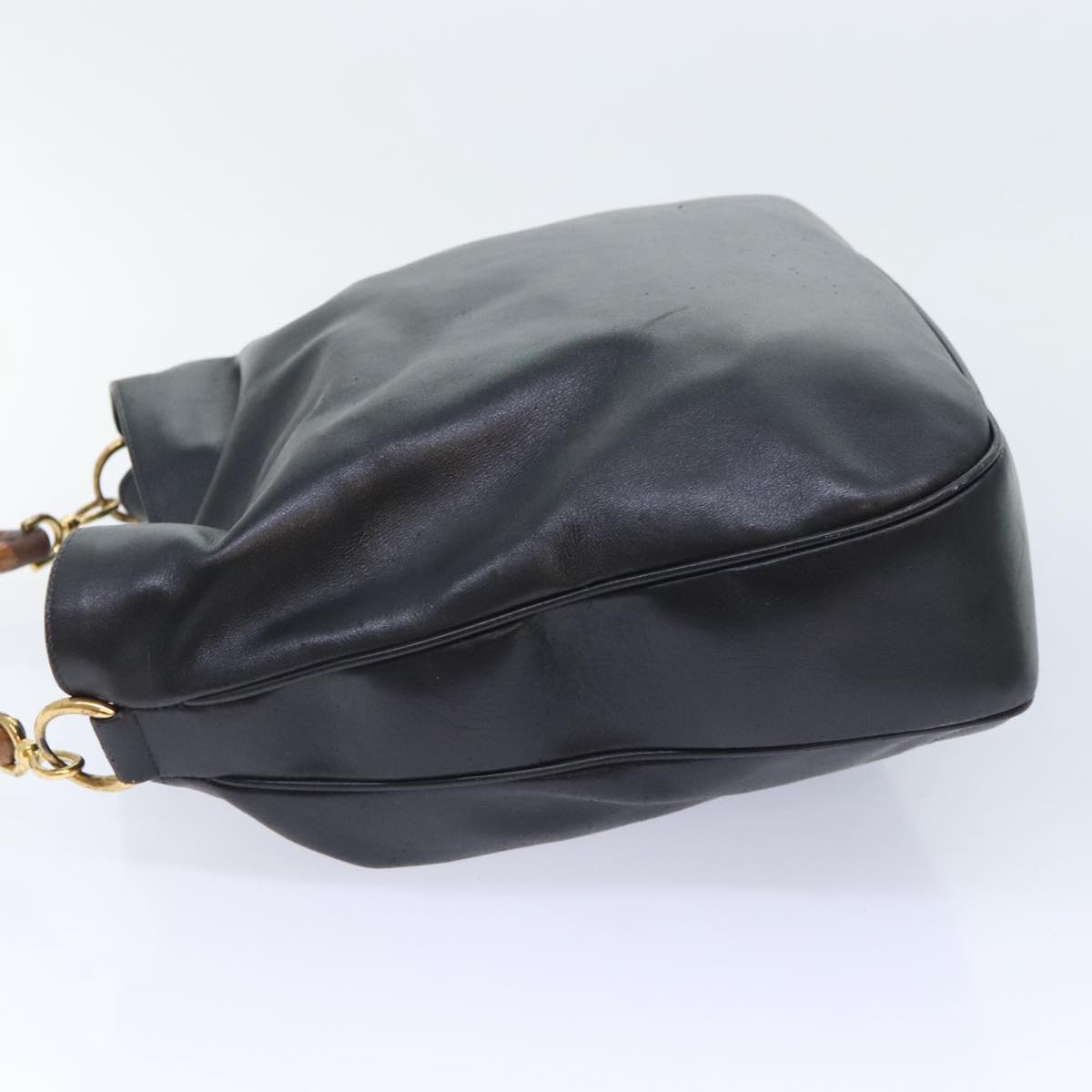 GUCCI Bamboo Hand Bag Leather Black Gold - 5