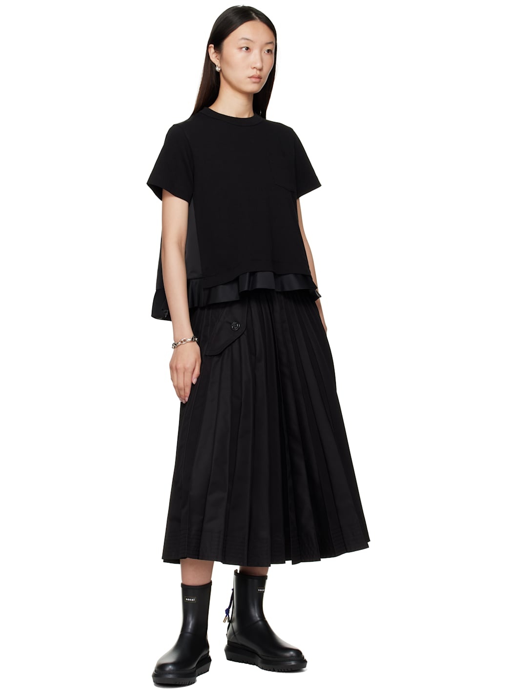 Black Nylon Twill & Cotton Jersey T-shirt - 4