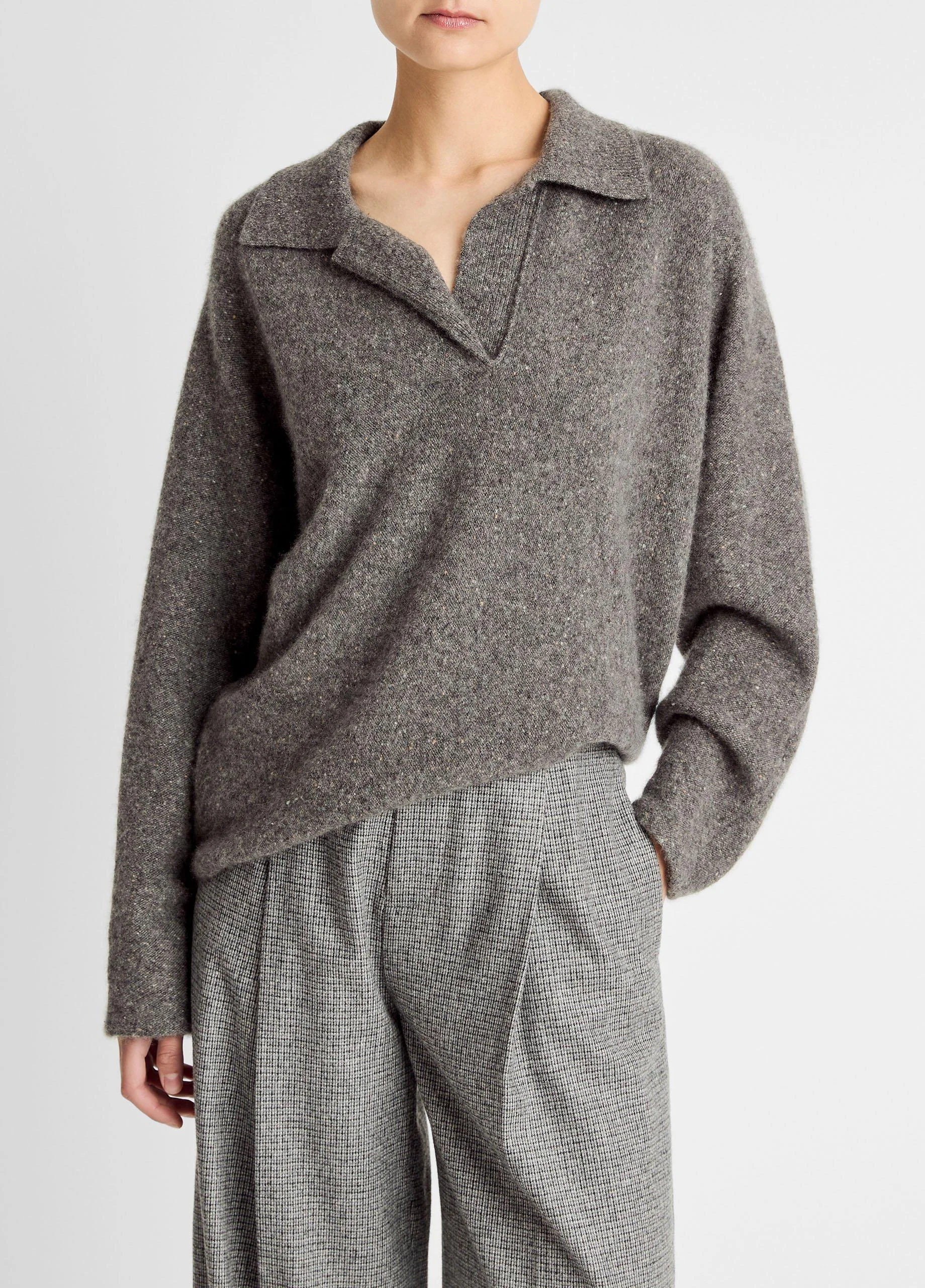 Donegal Plush Cashmere Dolman-Sleeve Polo Sweater - 1