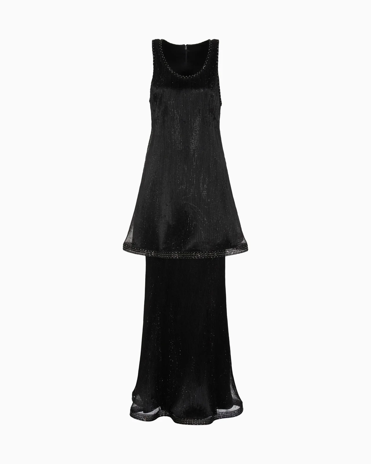 LONG PLEATED TULLE DRESS WITH CRYSTAL EMBROIDERY AND A FRILL - 1