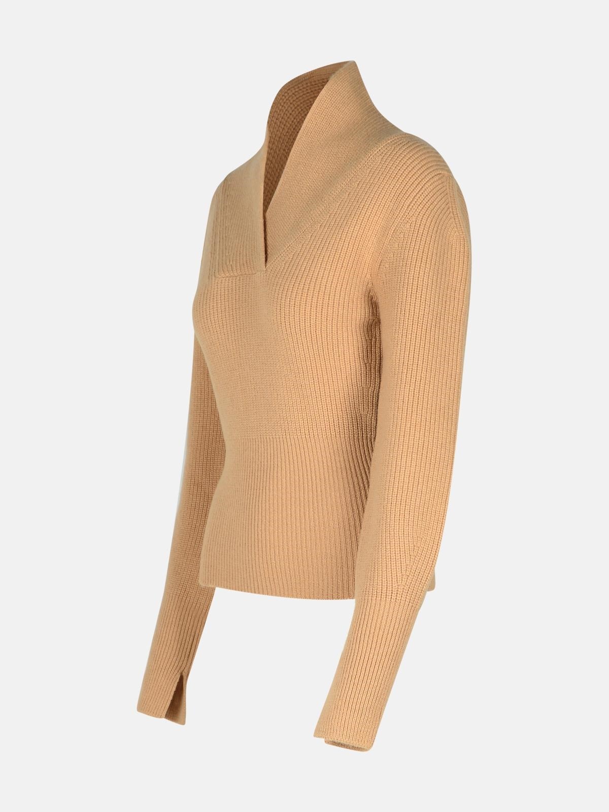 BEIGE WOOL BLEND TURTLENECK SWEATER - 2
