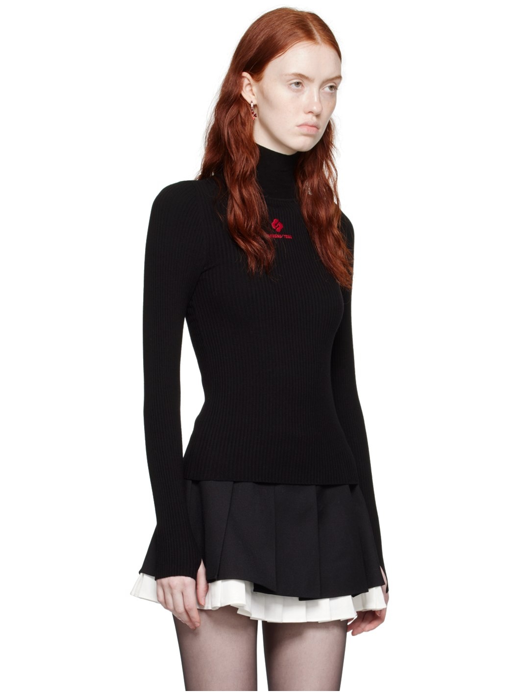 Black Ribbed Turtleneck - 2