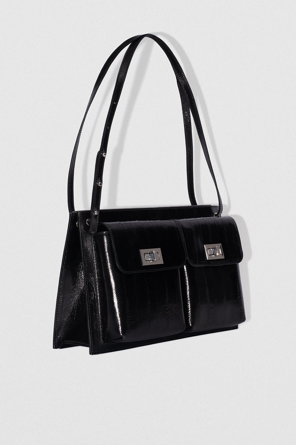 BILLY TOTE BLACK EEL EMBOSSED LEATHER SHOULDER BAG - 2