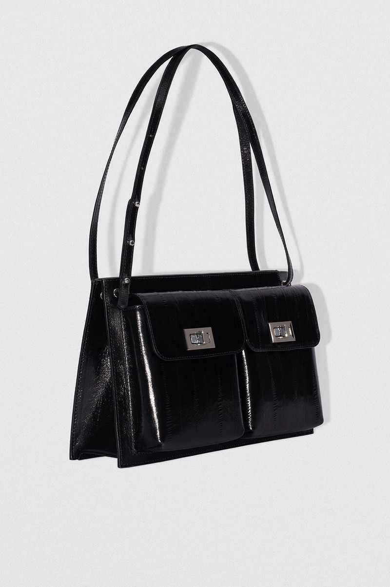 BY FAR BILLY TOTE BLACK EEL EMBOSSED LEATHER SHOULDER BAG outlook