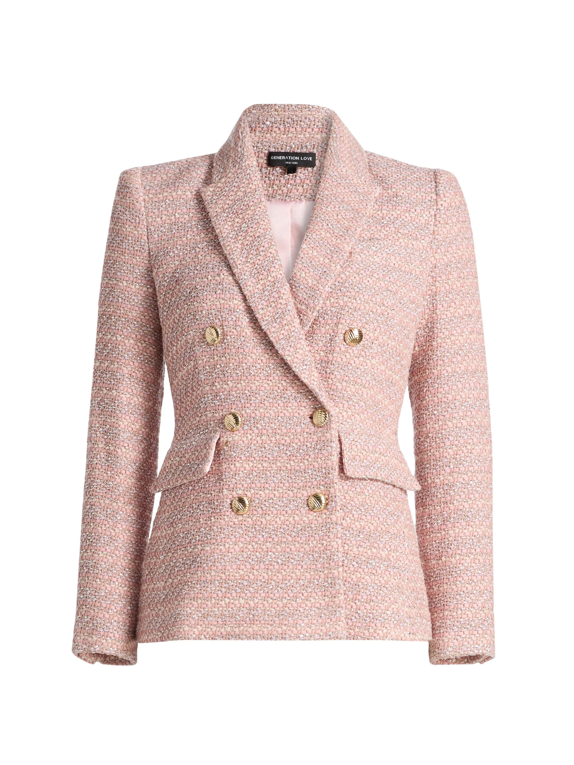 Women's Arielle Tweed Double-Breasted Blazer - Pink Multi - 1