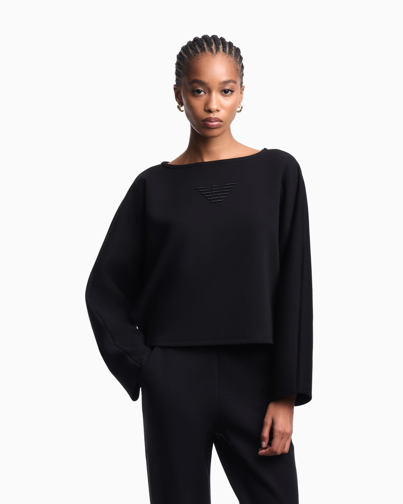 EMPORIO ARMANI DOUBLE JERSEY CROPPED SWEATSHIRT WITH EAGLE EMBROIDERY outlook