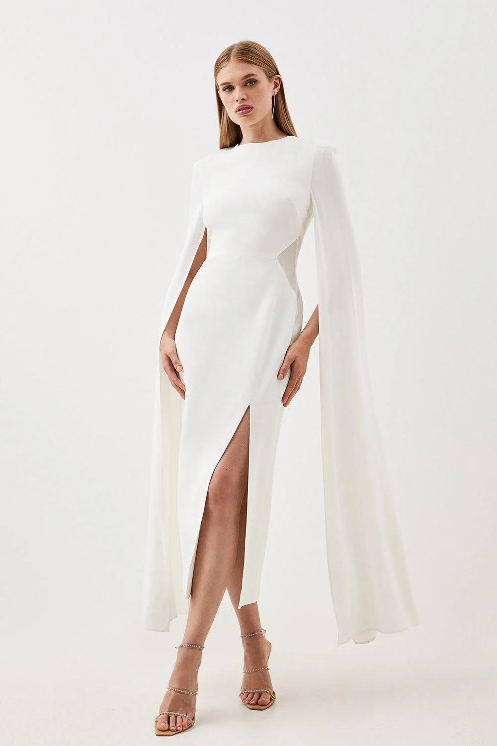 Tailored Compact Stretch Viscose Cape Mesh Panel Midi Dress - 1