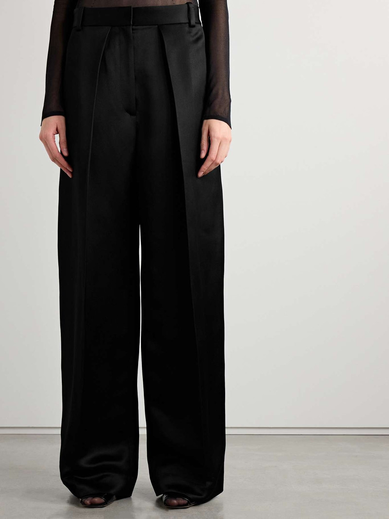 Marinta satin-trimmed pleated crepe wide-leg pants 3