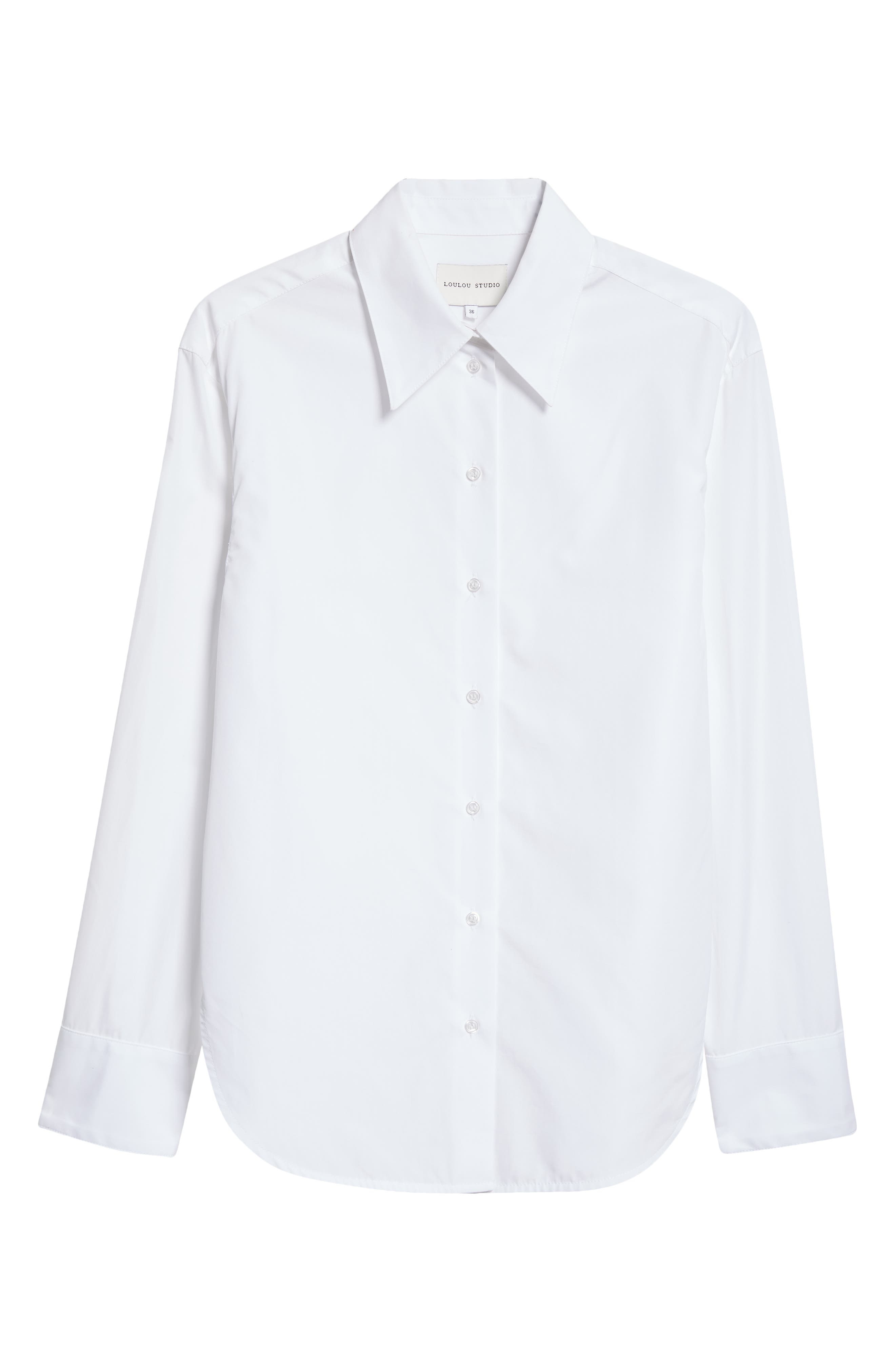 LOULOU DE SAISON Alim Cotton Poplin Button-Up Shirt in White at Nordstrom - 6