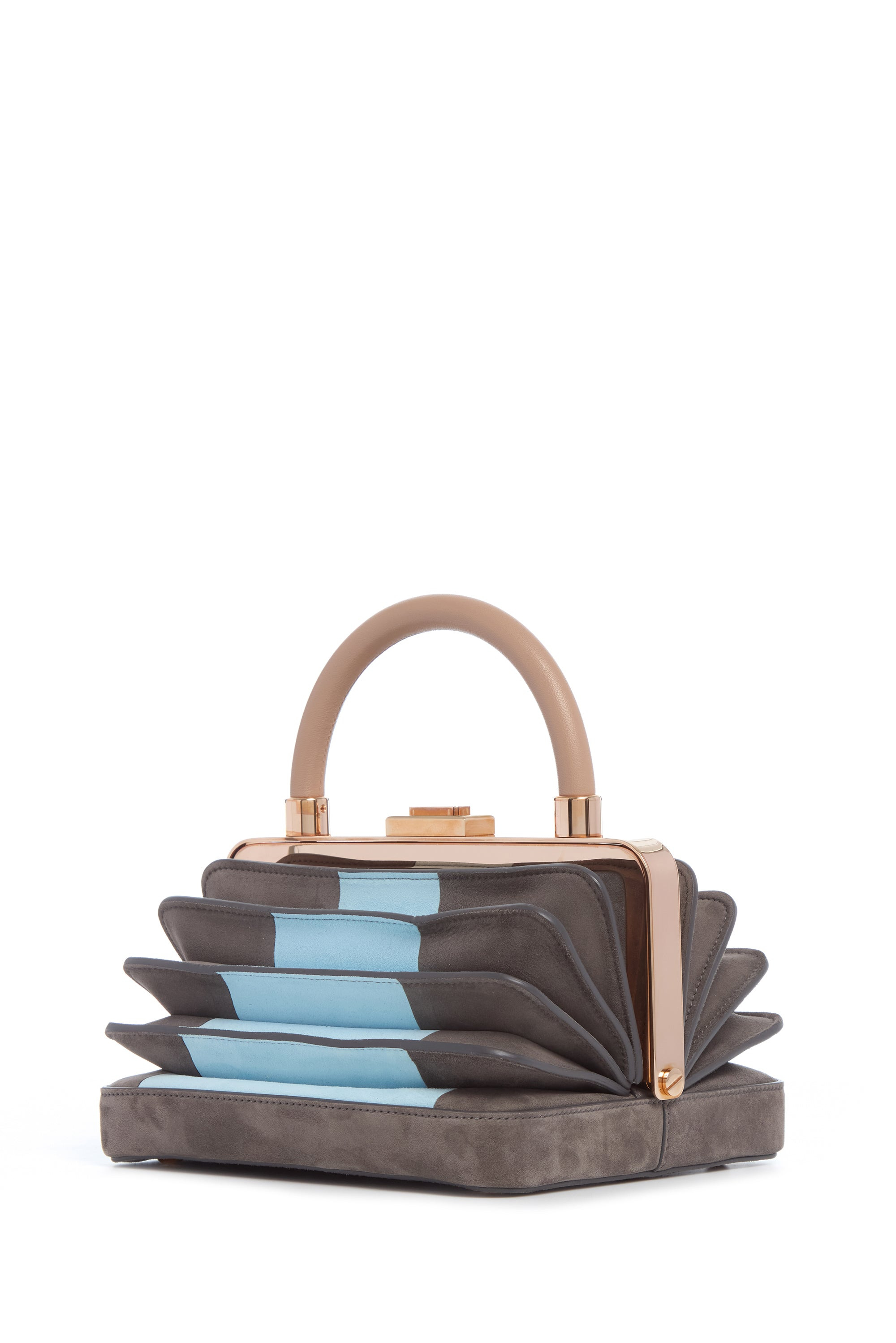 Diana Bag in Grey & Light Blue Suede with Nude Nappa Leather Handle - 1
