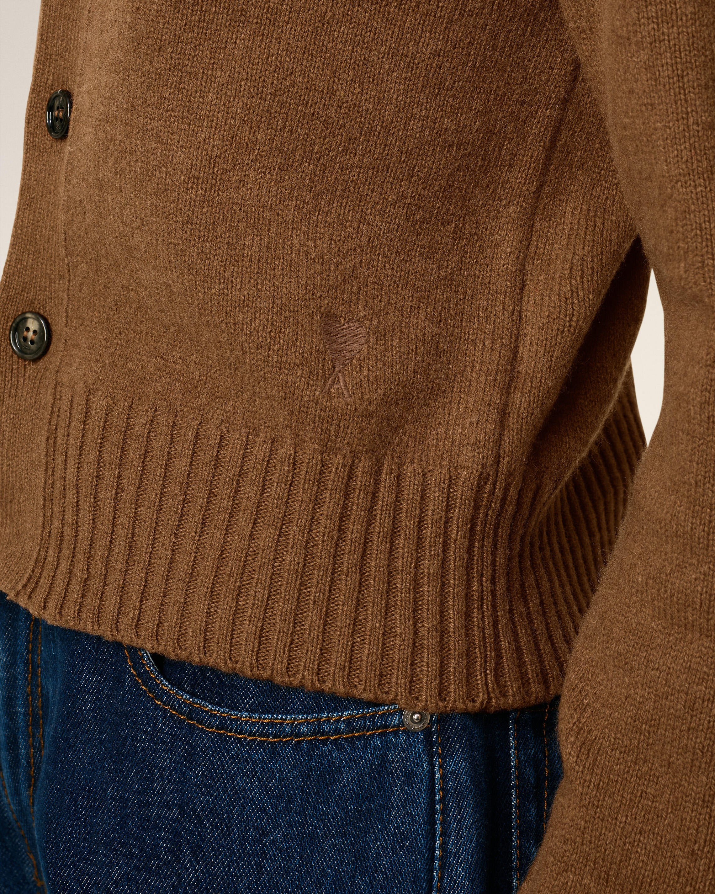 BROWN CASHMERE AMI DE COEUR CARDIGAN - 4