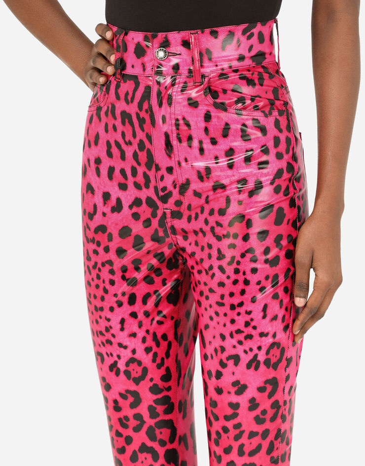 Foiled nylon jeans with neon leopard print - 4