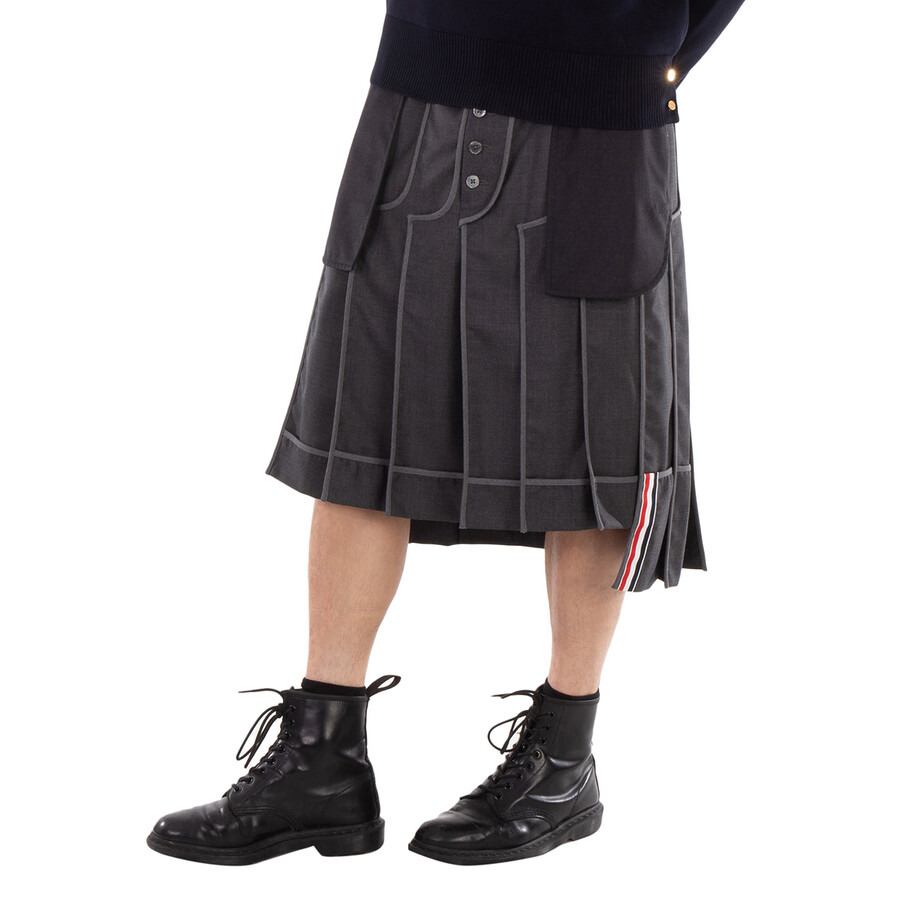 Thom Browne Men's Dark Grey Twill Classic Backstrap Pleated Skirt - 4