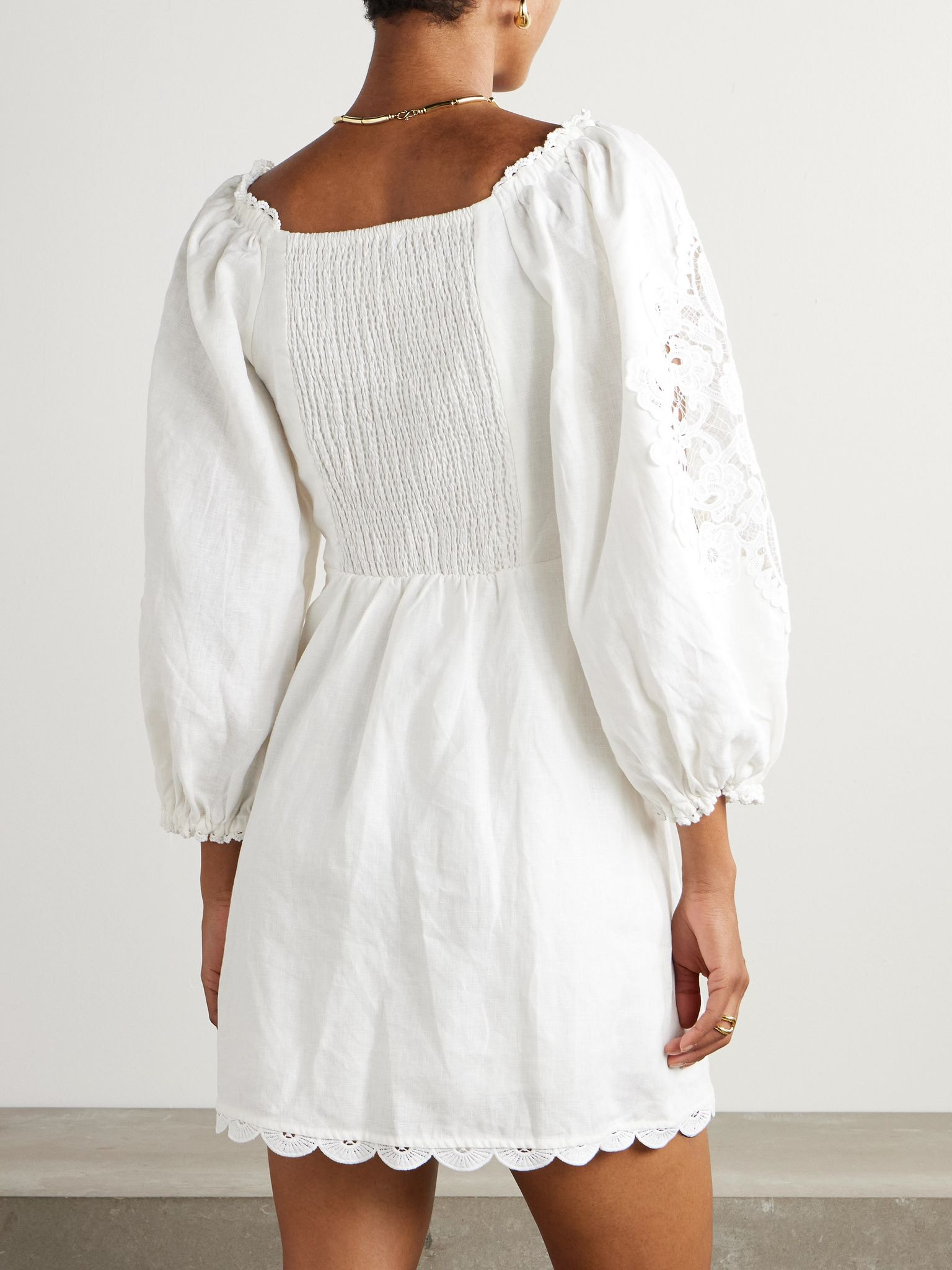 Scalloped broderie anglaise-trimmed linen mini dress White - 3