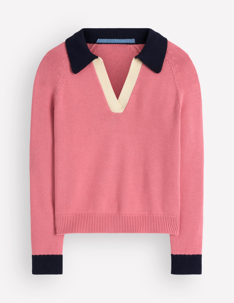 Lucy Cotton Henley Sweater-Forminca Pink - 1