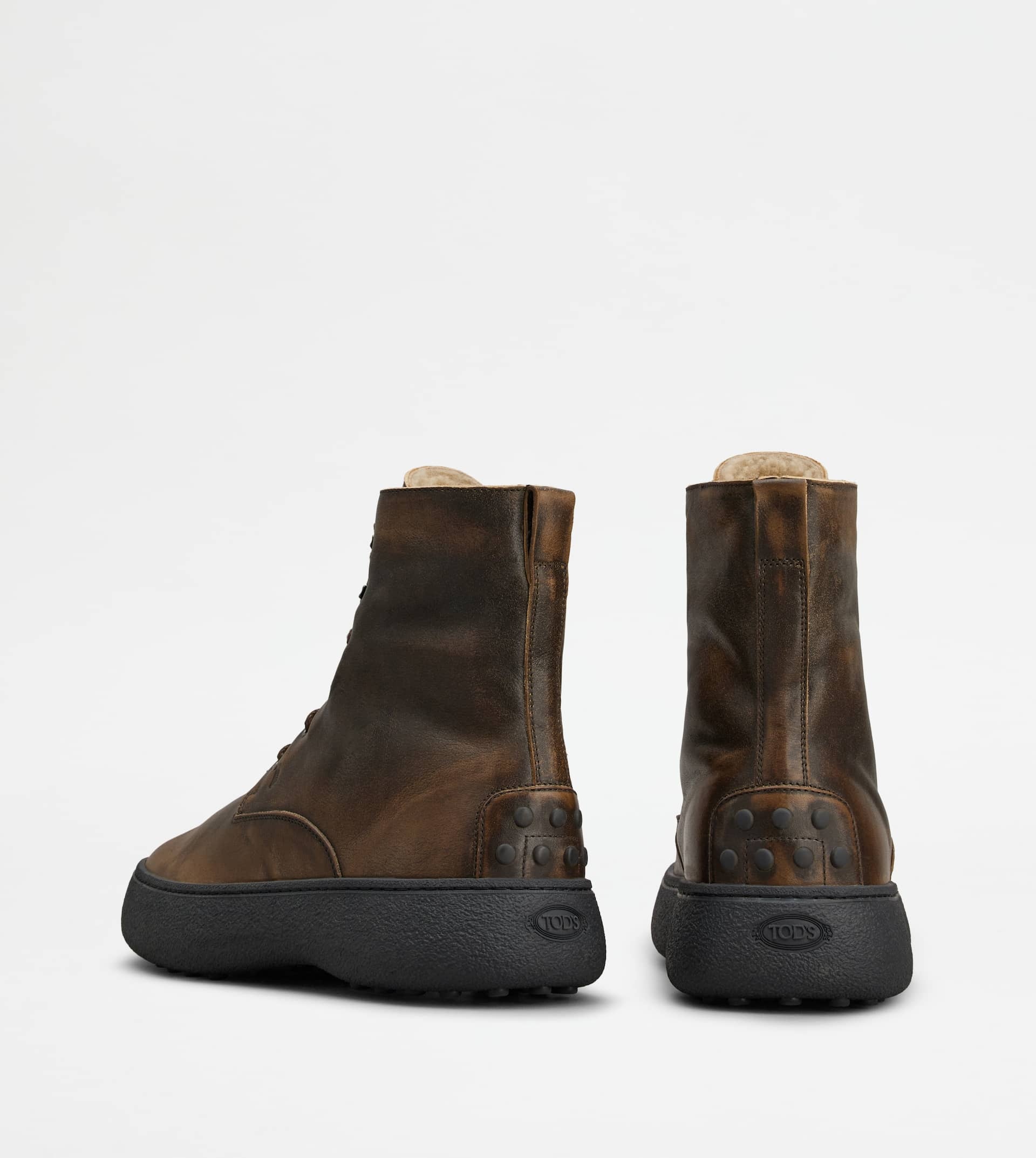 TOD'S W. G. LACE-UP ANKLE BOOTS IN LEATHER - BROWN - 3
