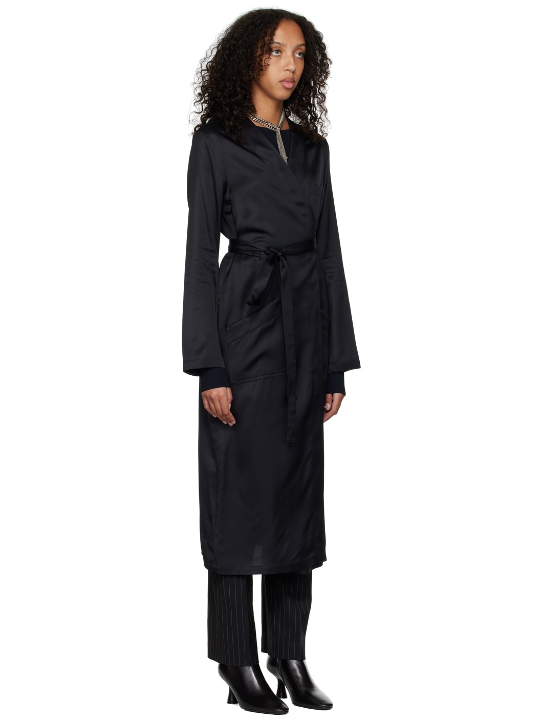 Black Self-Tie Trench Coat - 2
