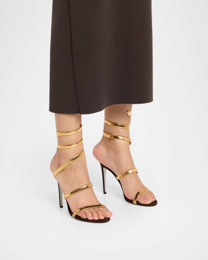RENE CAOVILLA Meta Snake Spiral-Wrap Suede Sandals outlook