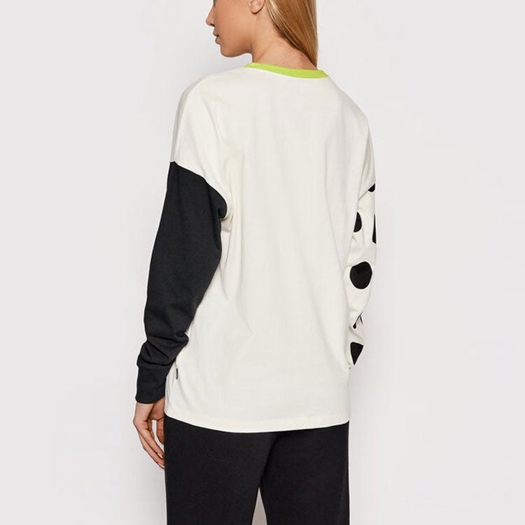 (WMNS) Converse Large Logo Printing Splicing Contrasting Colors Loose Round Neck Long Sleeves White  - 5