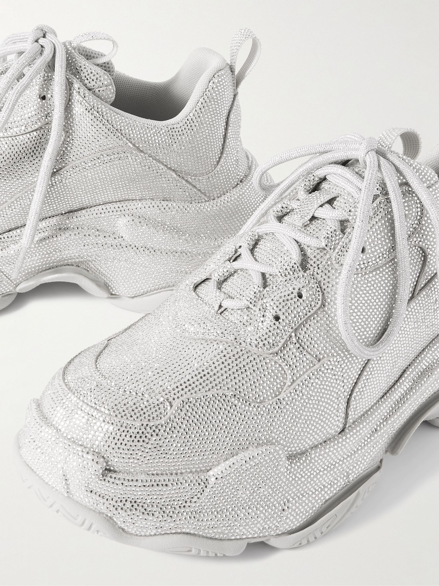 Triple S Rhinestone-Embellished Microfibre Sneakers Off-white - 6
