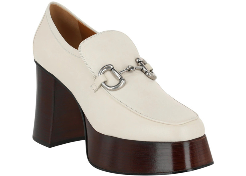 GUCCI Gucci Horsebit Leather Platform Loafers Cream (Women's) outlook