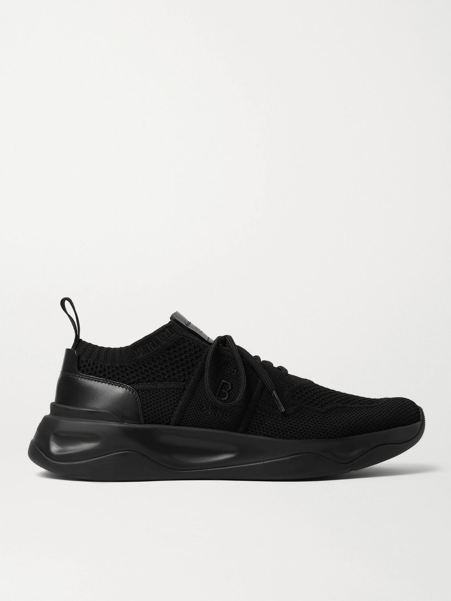Shadow Leather-Trimmed Stretch-Knit Sneakers Black - 1