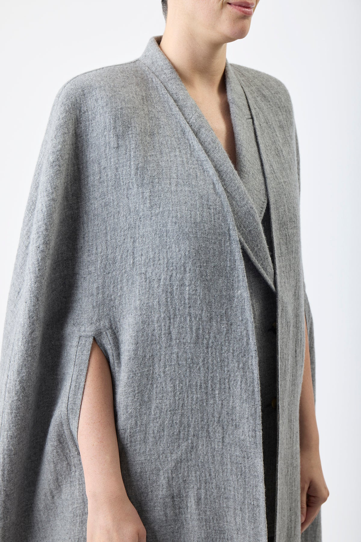 Lindlow Cape in Light Grey Cashmere Linen - 6