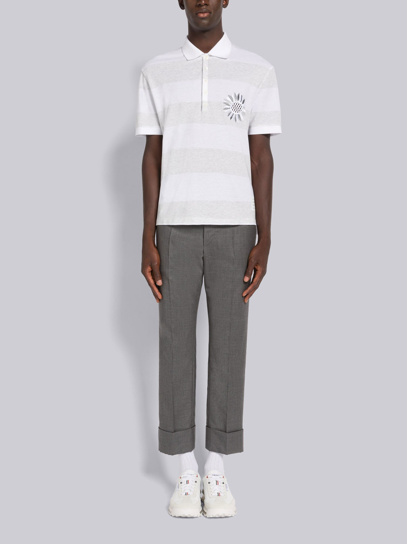 RUGBY STRIPE PIQUE FLOWER EMBROIDERY OVERSIZED SHORT SLEEVE POLO 4