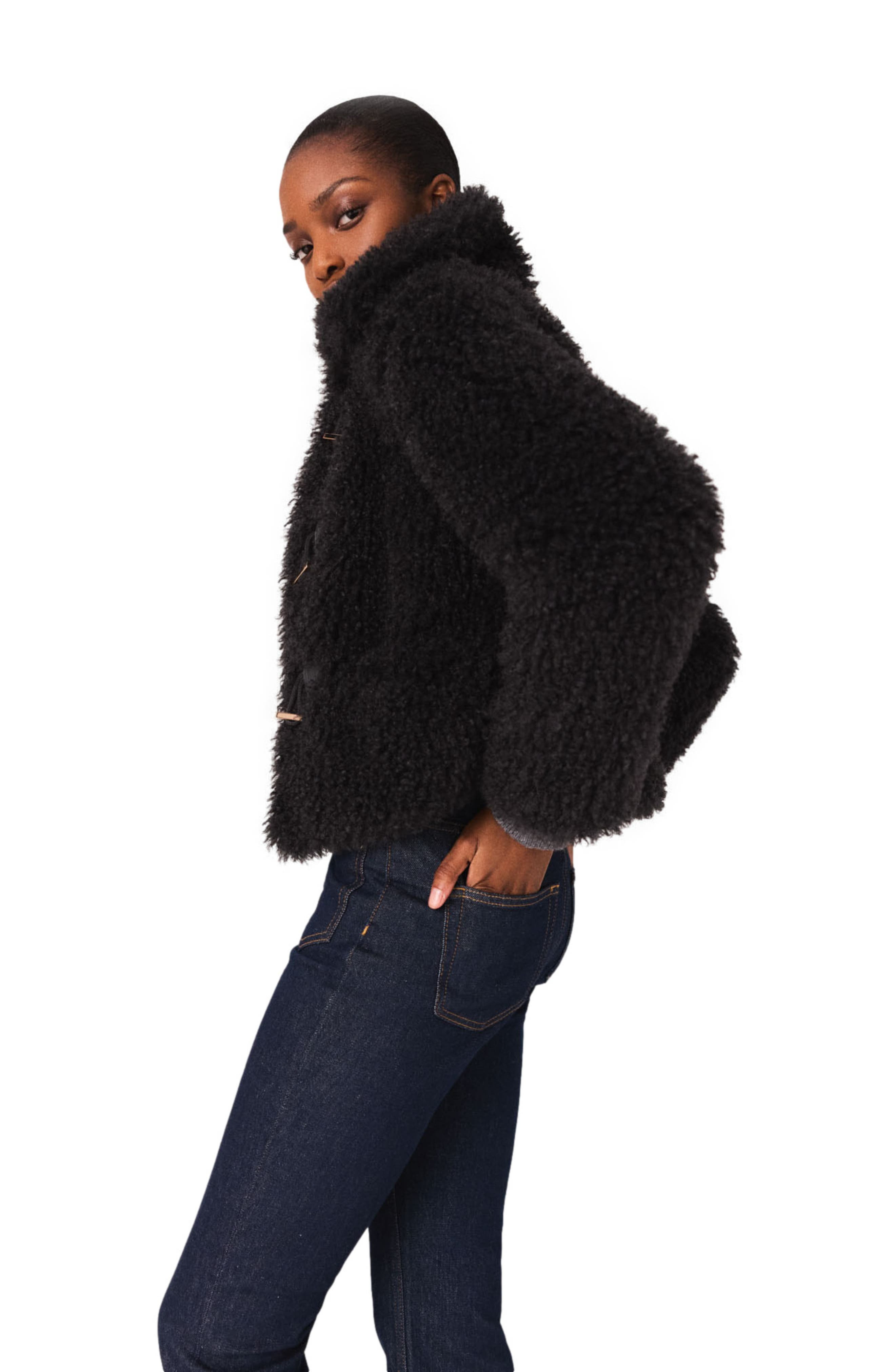 maje Short curly coat in Anthracite Grey at Nordstrom - 3