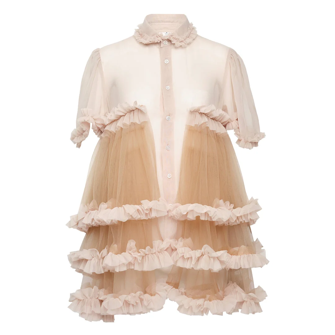 Polyester Georgette x Nylon Tulle Blouse - 1