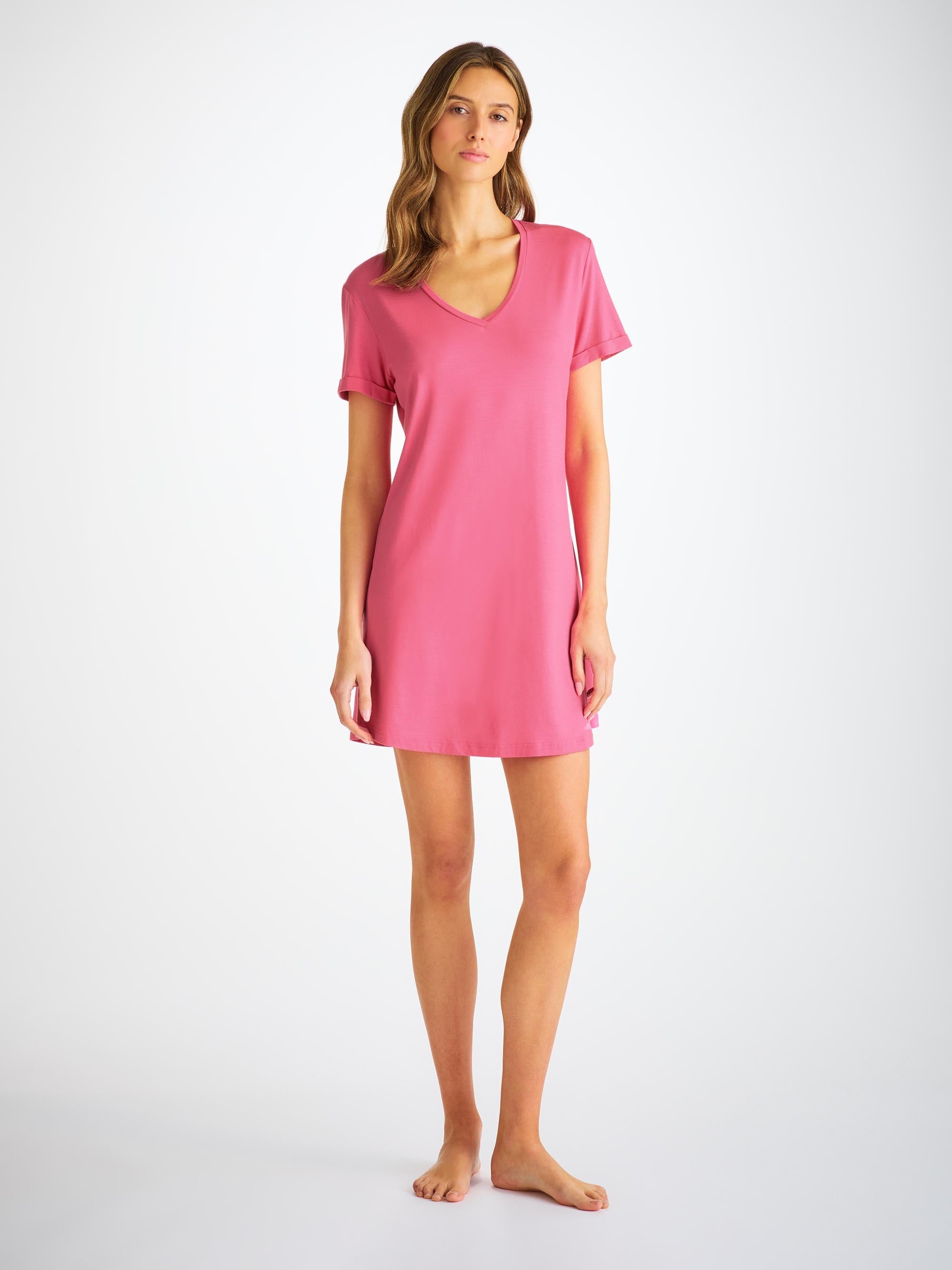 Women's V-Neck Sleep T-Shirt Lara Micro Modal Stretch Flamingo Pink - 2