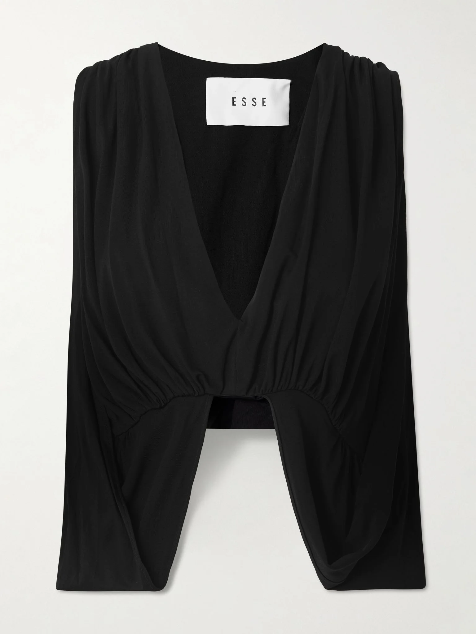 Solina cape-effect draped satin-jersey top Black - 1