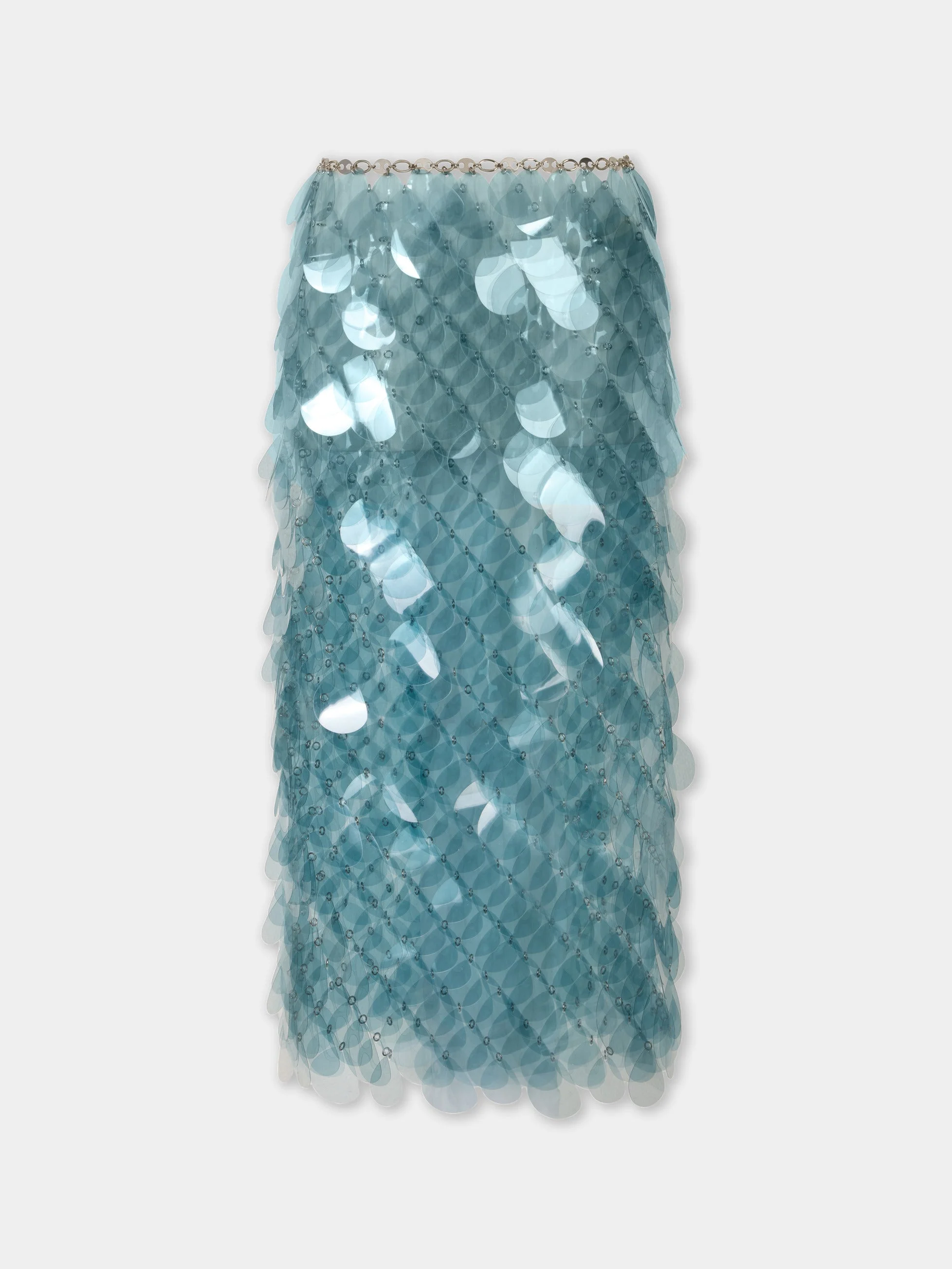 HAND ASSEMBLED MIDI SKIRT IN BLUE LAYERED BILICS - 1