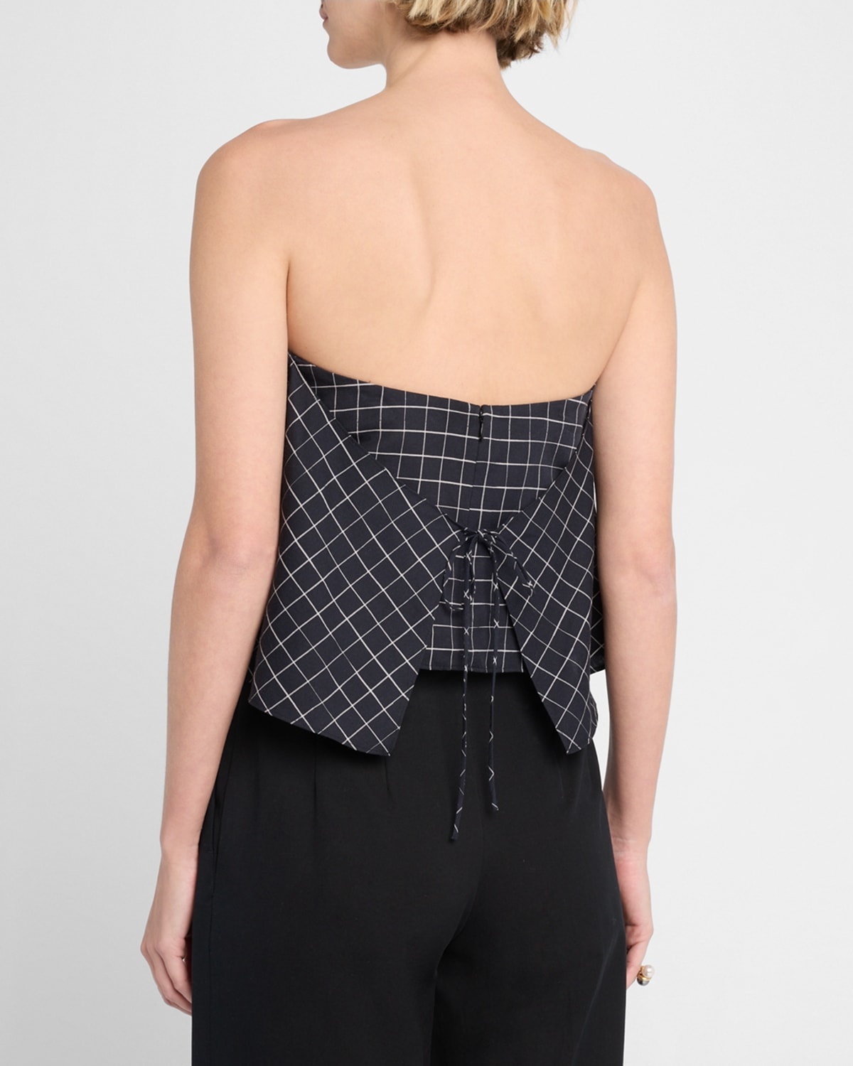 Strapless Tie-Back Plaid Top - 3