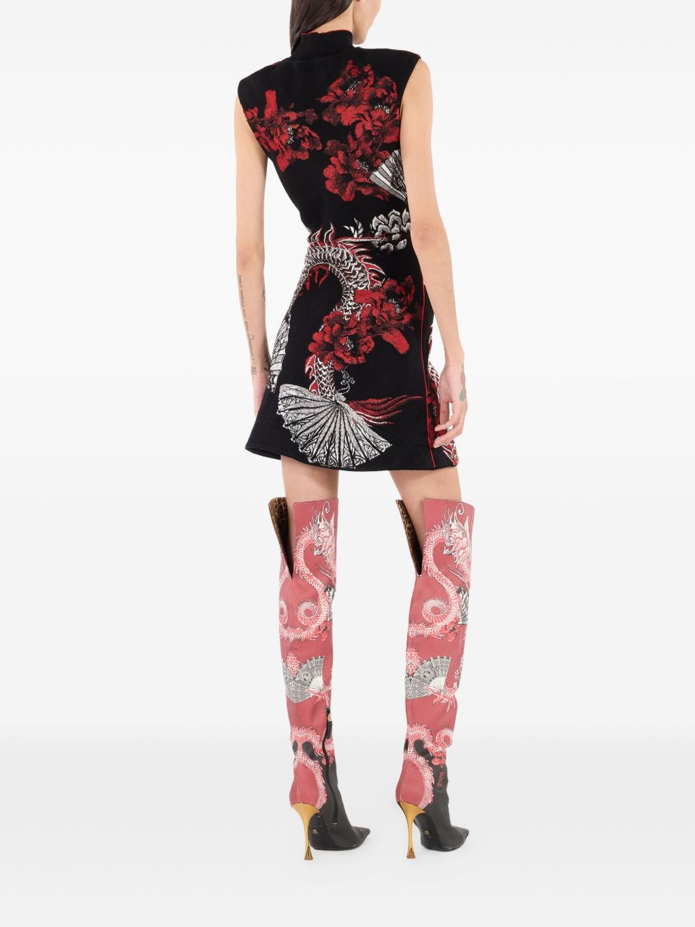 dragon floral print mini dress - 4