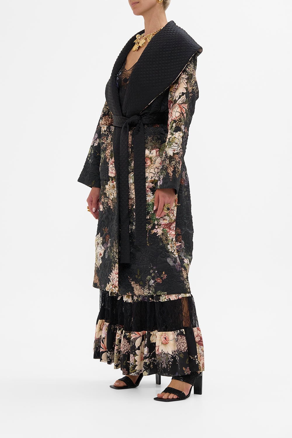 QUILTED LONG WRAP COAT - 4
