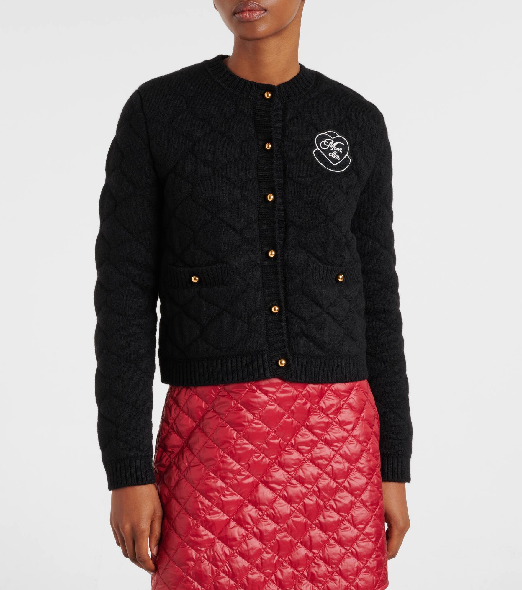 Logo quilted wool-blend cardigan - 6