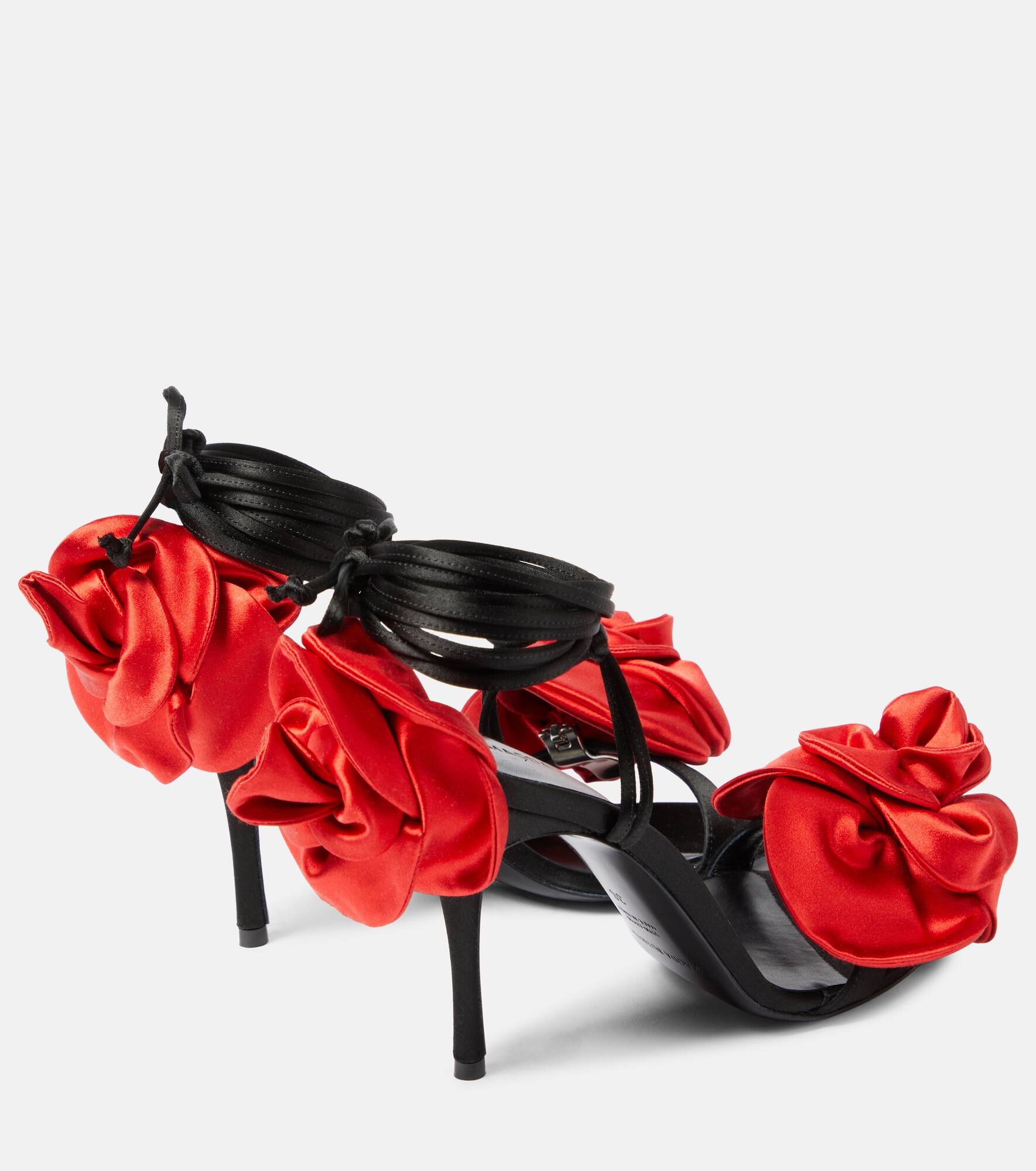 Floral-appliqué satin slingback sandals - 3