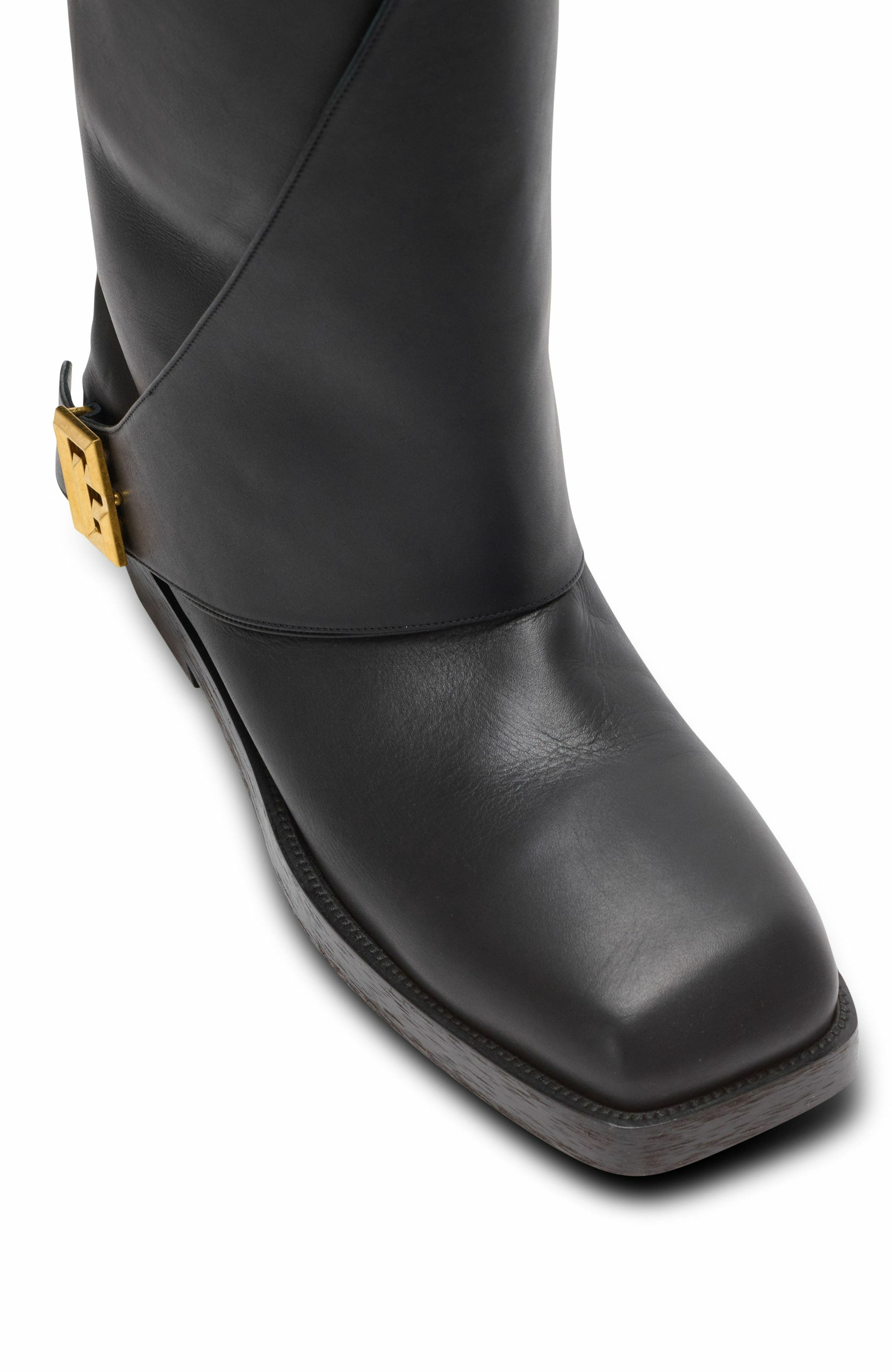 Balmain Twist Flat Leather Boots in Black at Nordstrom - 5