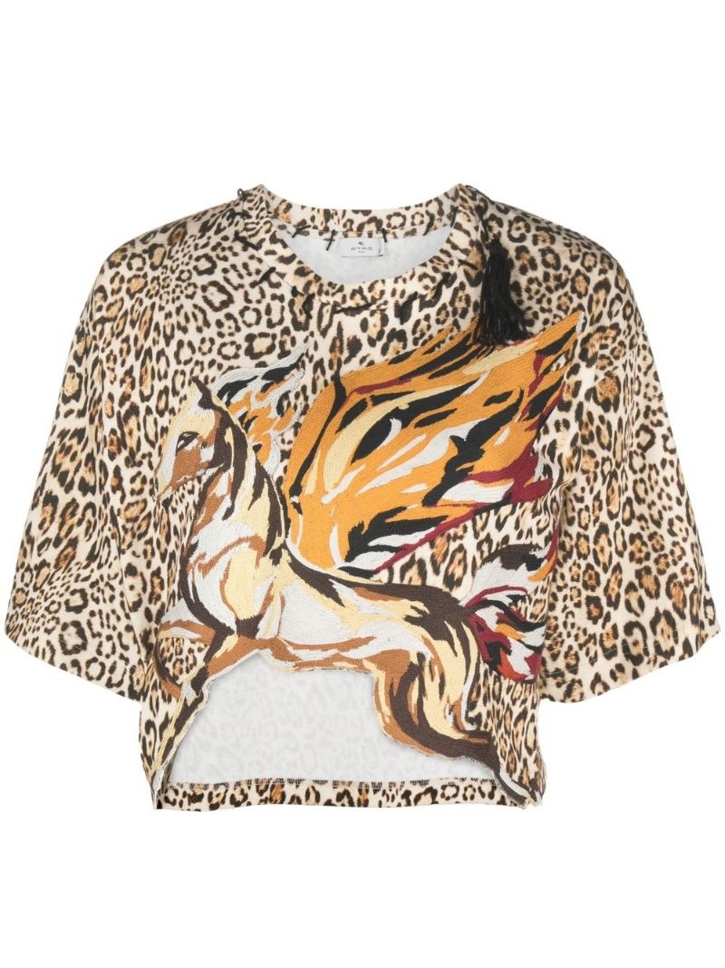 Pegaso-patch leopard-print T-shirt - 1