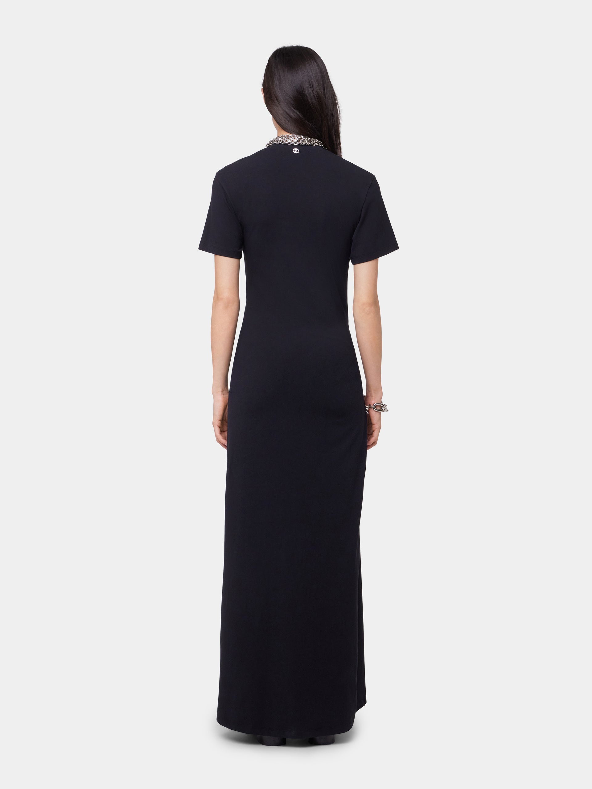 rabanne BLACK LONG PIERCING DRESS IN COTTON JERSEY | REVERSIBLE