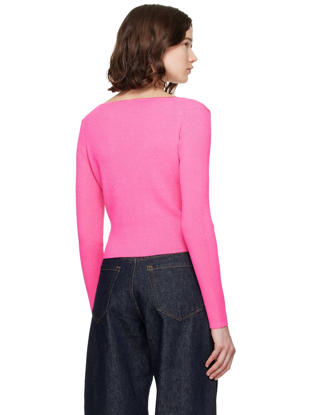 Pink Safety Pin Ribbed Knit Fitted Cardigan - 3