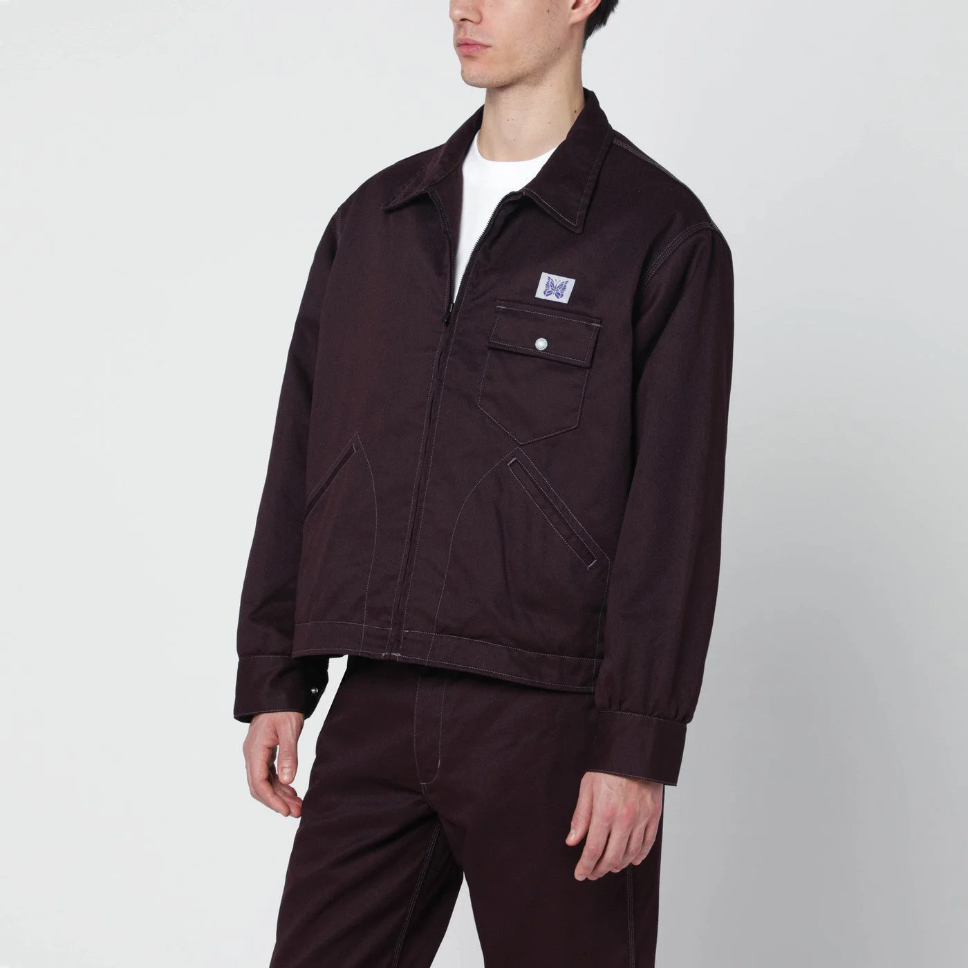 Needles Burgundy Zip Shirt Jacket Men - 1